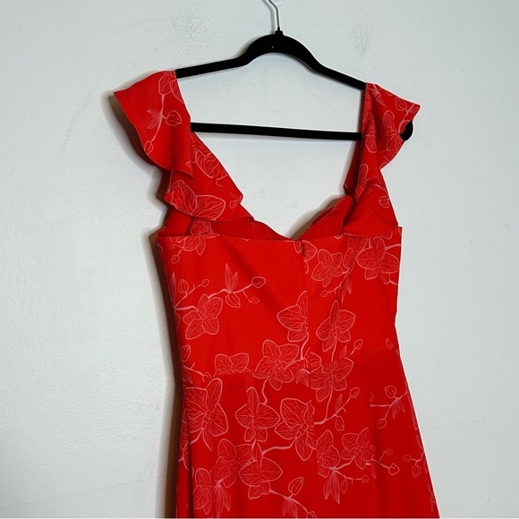 No Pise La Grama Sz 8 Luna Bonita Red Ruffle Orchid Floral Print Maxi Dress - Picture 7 of 13